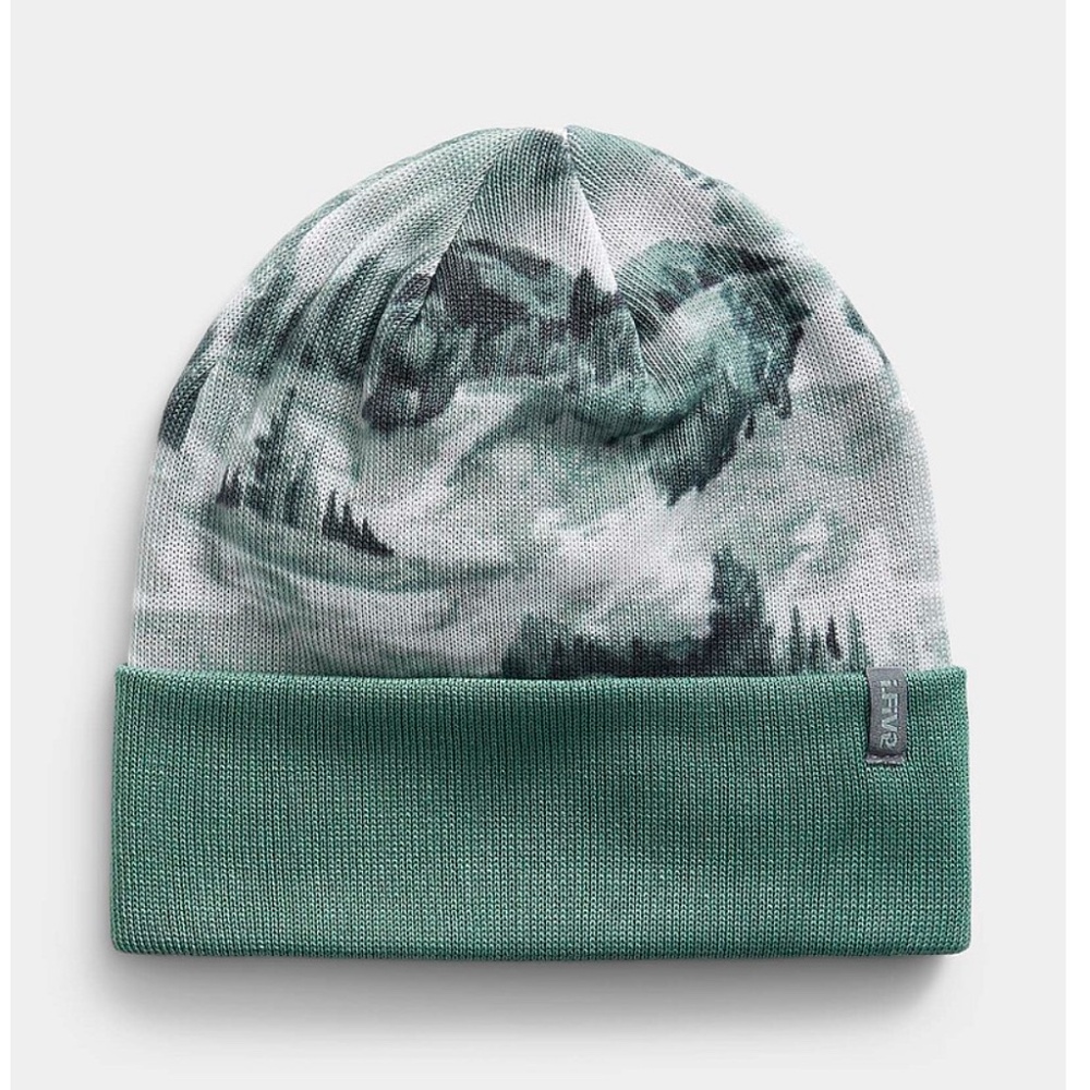Unisex green forest print piqué knit tuque hat beanie NWT